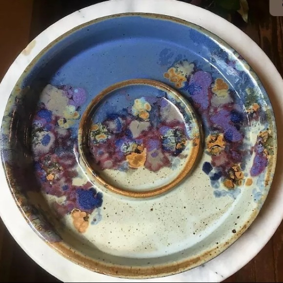 Pretty Stoneware Pansies Serving Platter Dish